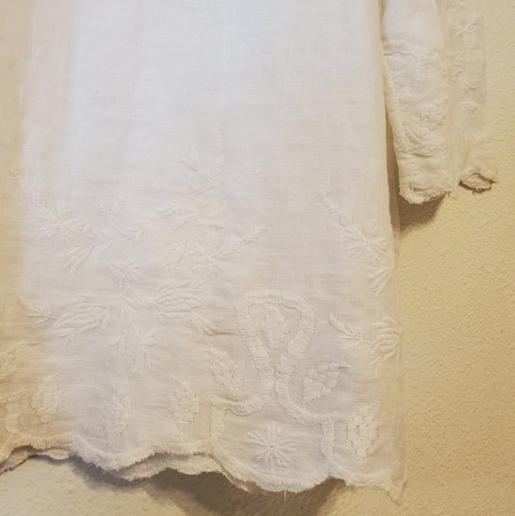 Talbots embroidered linen ¾sleeve scallop-hem top - Picture 5 of 7